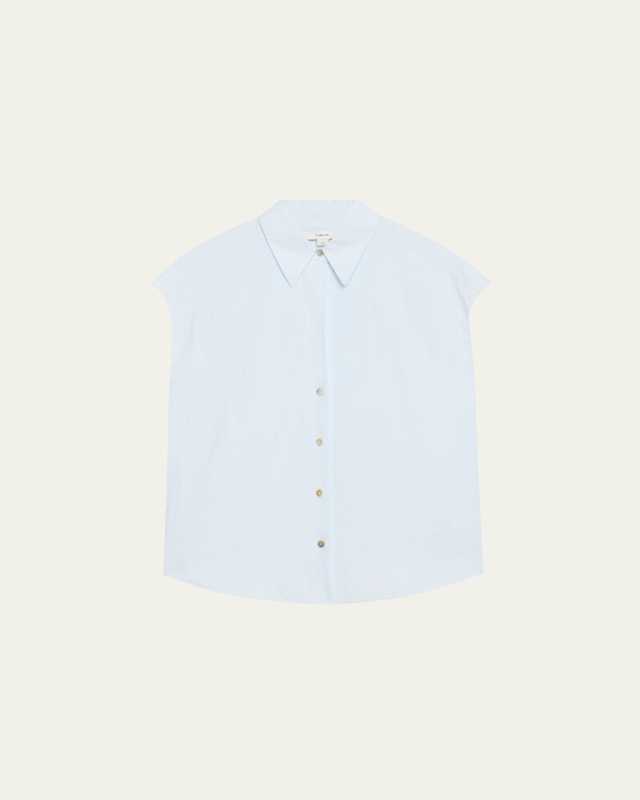 Cap-Sleeve Linen Button-Front Blous